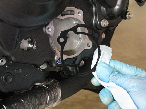 Oil filter removed and oil filter cover gasket, 2012 Honda CBR250RA