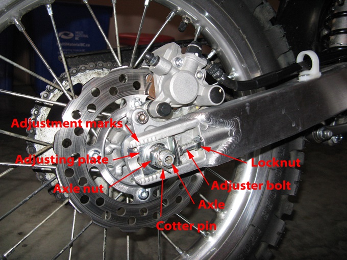 Kawasaki KLX140L chain adjusters etc.