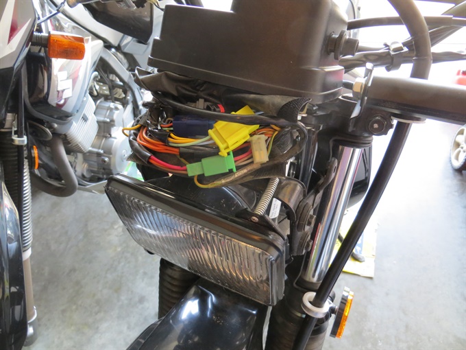 Some of the wiring on a Suzuki DR200SE