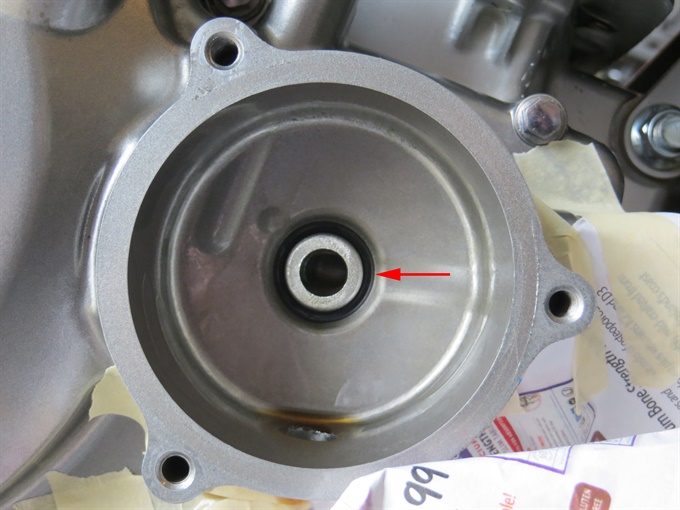 Small O-ring installed over the protrusion at the back of the oil filter cavity - DR650SE