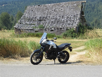 Old barn and NX500 along Lumby - Mabel Lake Road, 2024.